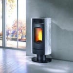 Invicta Arenga pellet stove on a white stand